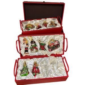 Vintage Frontgate Christmas Tree Ornaments Red Leather Chest/Box XL